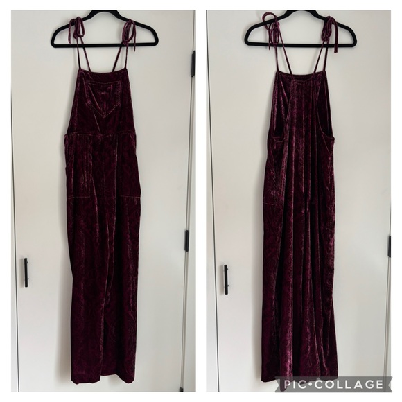 Anthropologie Wide-Leg Velvet Overalls in Plum - Picture 5 of 9